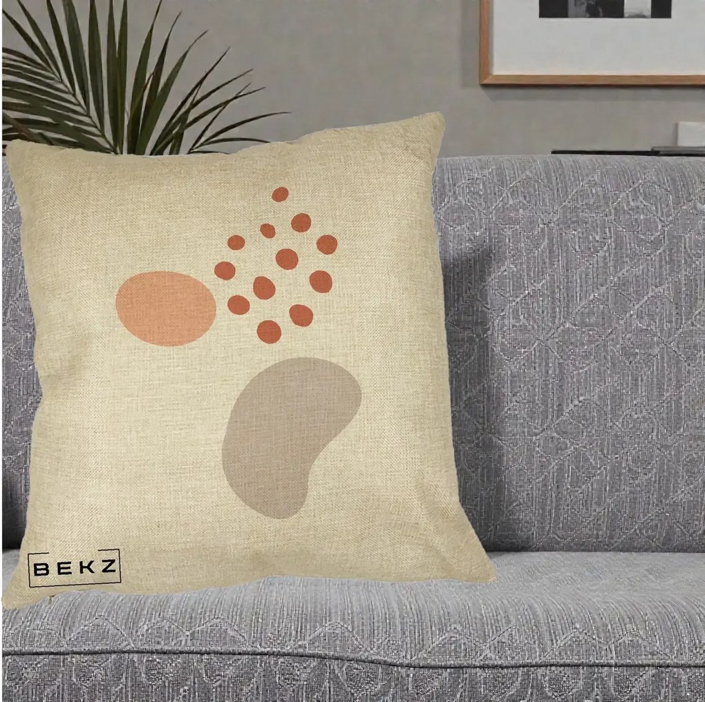 Perna Decorativa Abstract Forme Organice Pastel, 40x40 cm, Crem, Husa Detasabila, Perna Inclusa, BEKZ®