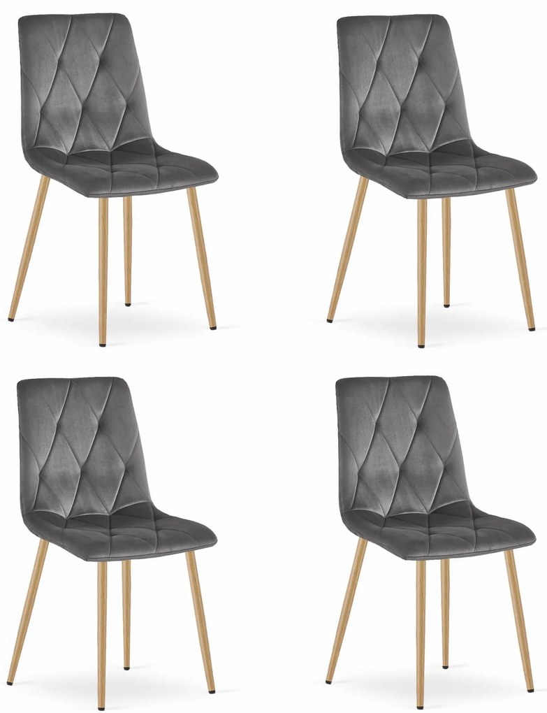 Set 4 Scaune Bucatarie/Dining Fido Picioare Finisaj Lemn, Catifea Gri