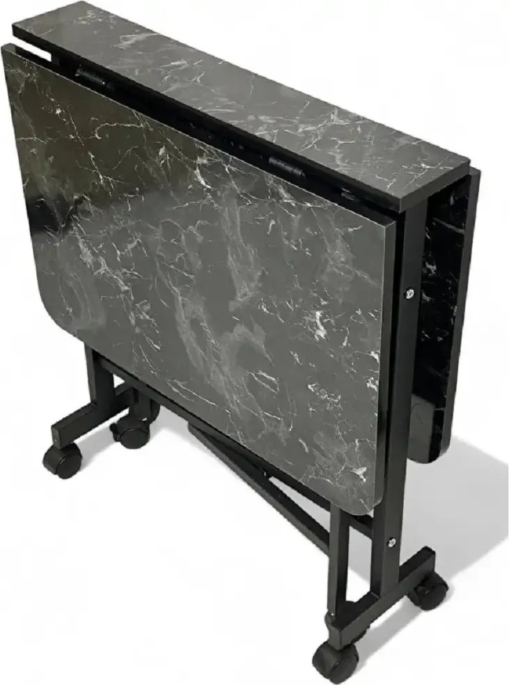 Masa Bucatarie pliabila cu roti Homs negru marmorat 120 x 80 x 74 cm