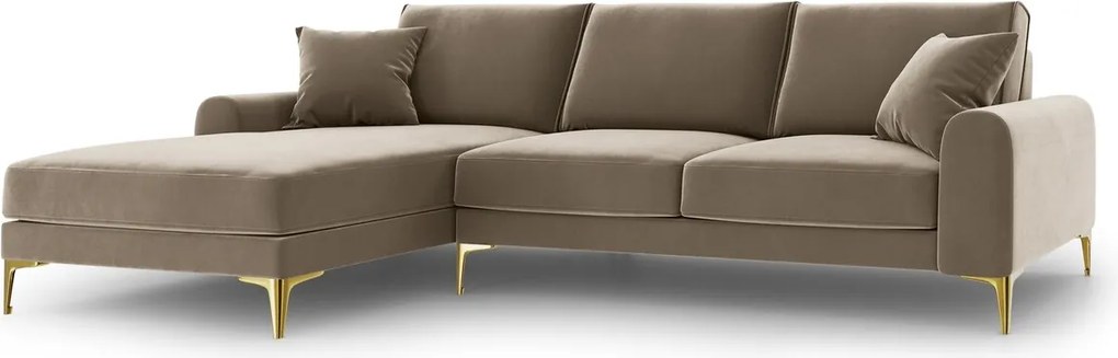 Coltar stanga, Madara, Mazzini Sofas, 5 locuri, gold legs, 254x182x90 cm, catifea, bej