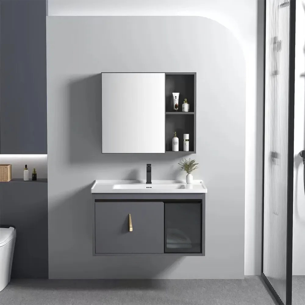 Set mobilier de baie cu lavoar Paris 60cm Gri