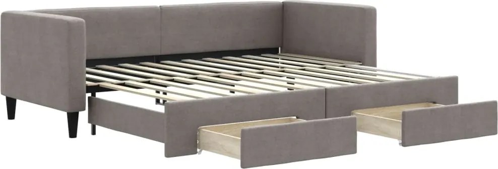 vidaXL Pat de zi cu extensie și sertare, gri taupe, 80x200 cm, textil