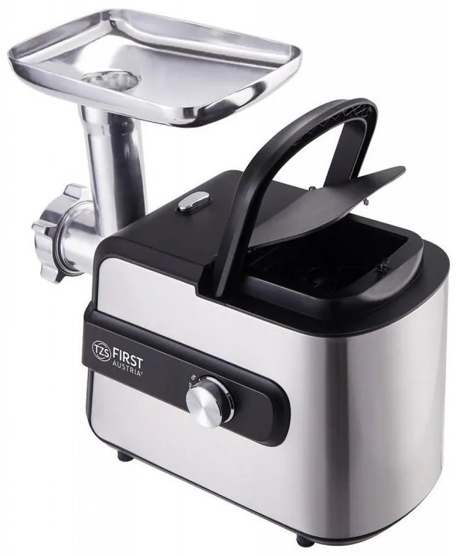 Masina de tocat carne First Austria FA-5143-3, 1200W, Accesoriu pentru carnati, Inversare, Otel rezistent, Inox/Negru