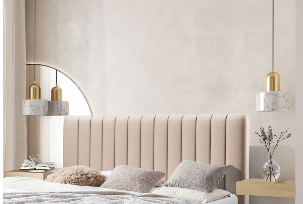 Pat tapițat Nicole 140x200 - catifea bej Velluto 2 / picioare negre