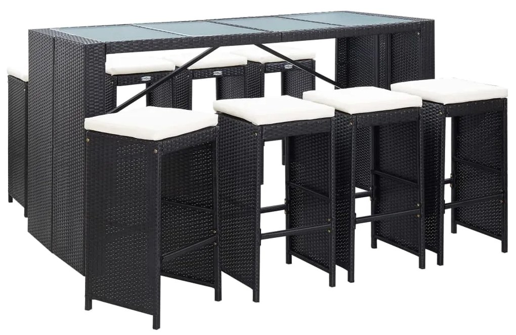 vidaXL Set mobilier de bar de exterior, negru, poliratan