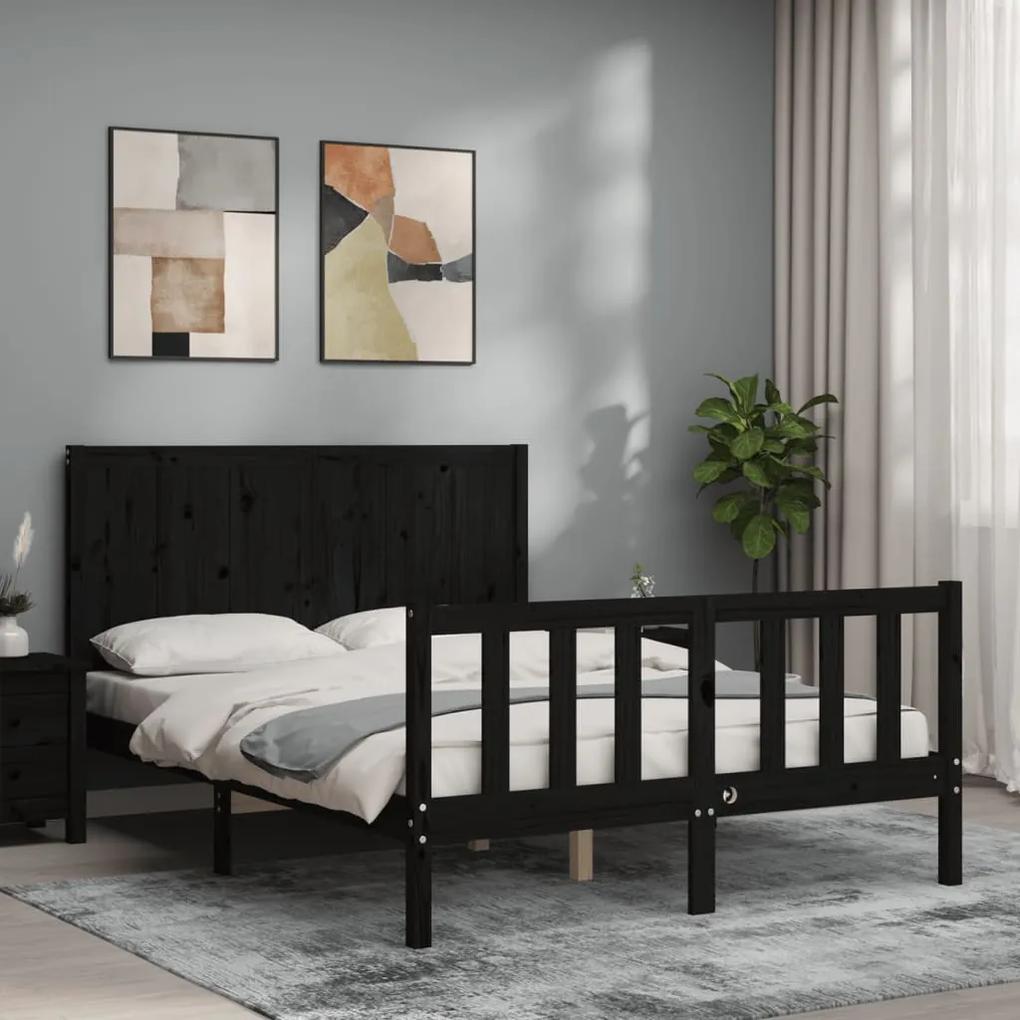 3192625 vidaXL Cadru de pat cu tăblie, negru, 140x200 cm, lemn masiv