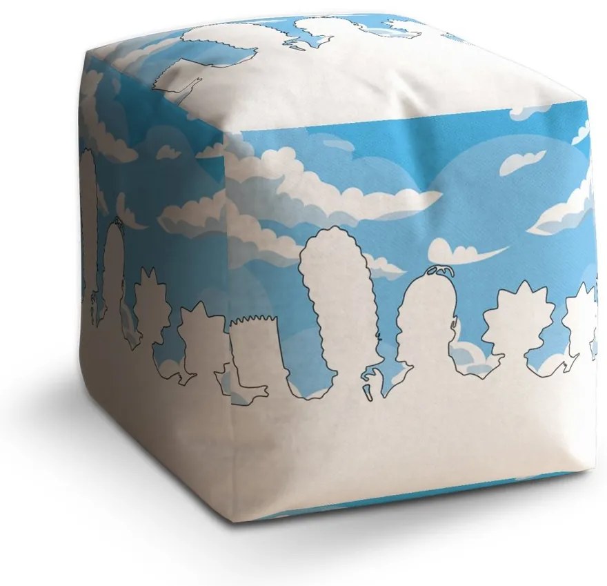 Taburet Cube Cartoon 1, albastru / alb