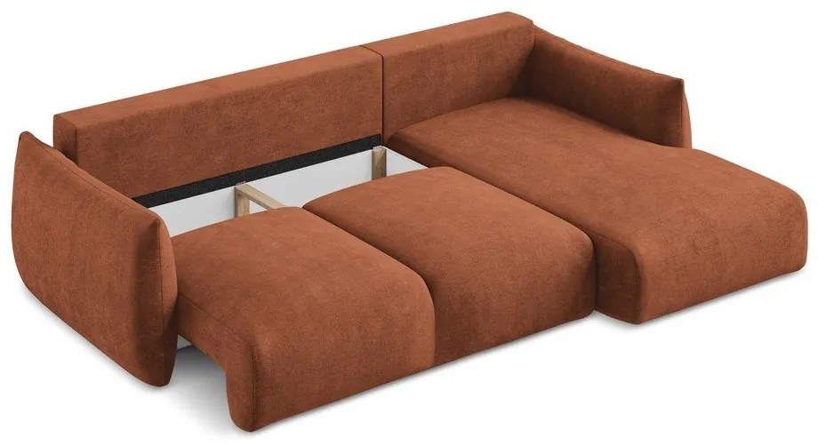 Colțar teracotă extensibil cu tapițerie din chenille (cu colț pe partea dreaptă/cu șezlong) Leila – Makamii