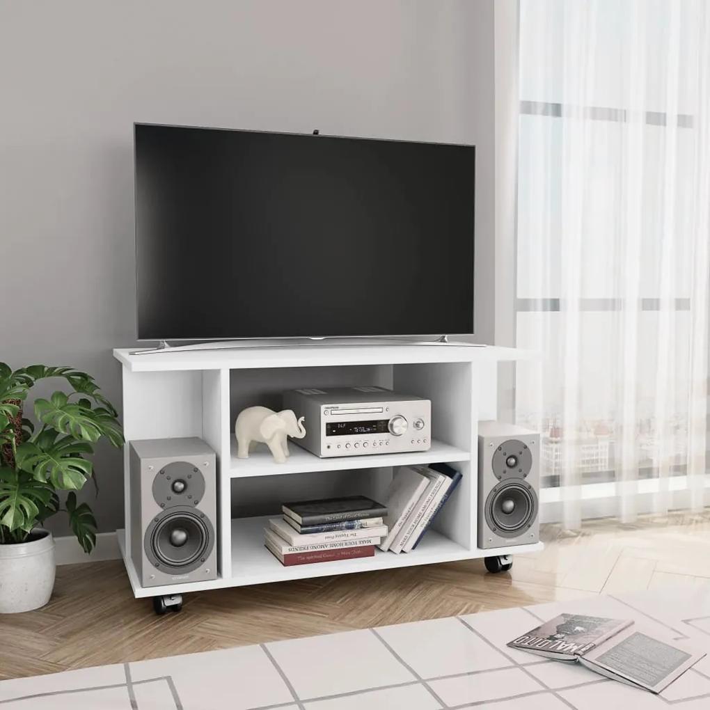 800189 vidaXL Comodă TV cu roți, alb, 80x40x45 cm, lemn prelucrat