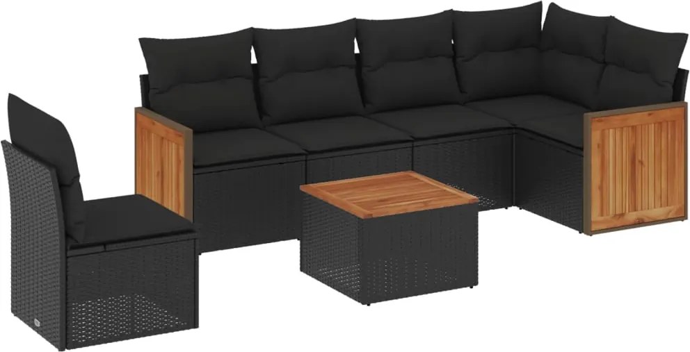 vidaXL Set canapele de grădină cu perne, 7 piese, negru, poliratan