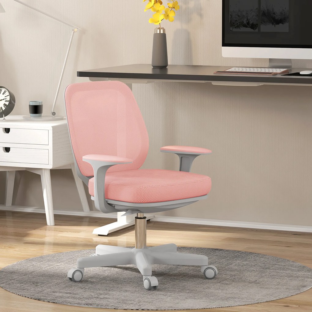 Vinsetto Scaun Birou Roz Respirabil cu Inaltime Reglabila Scaun Rabatabil cu 5 Roti cu Inclinare 55x48x82.5-94.5 cm | Aosom Romania