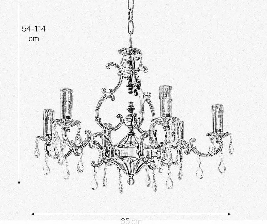 Candelabru 6 brate din alama si cristal Venezia