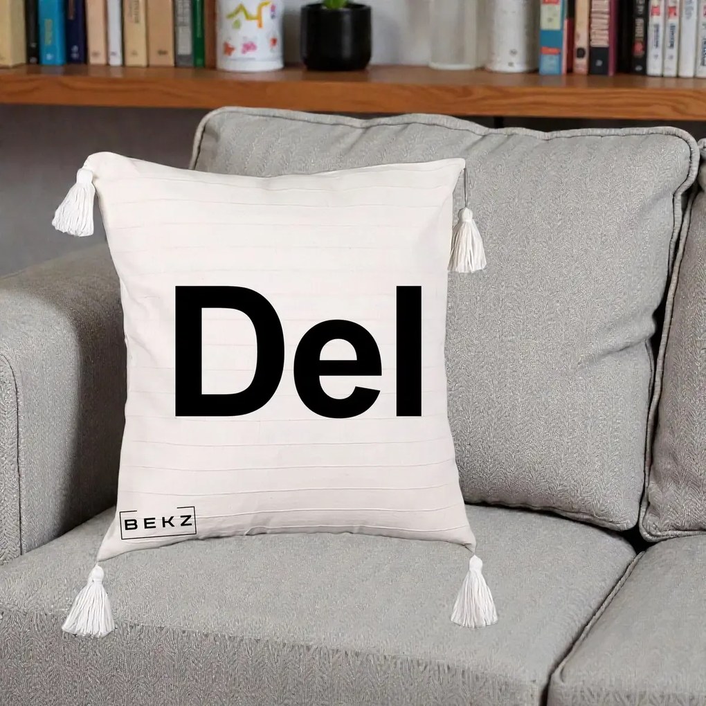 Perna Personalizata Tasta Del Tipografie Bold, 40x40 cm, Bej cu Franjuri, Husa Detasabila, Perna Inclusa, BEKZ®