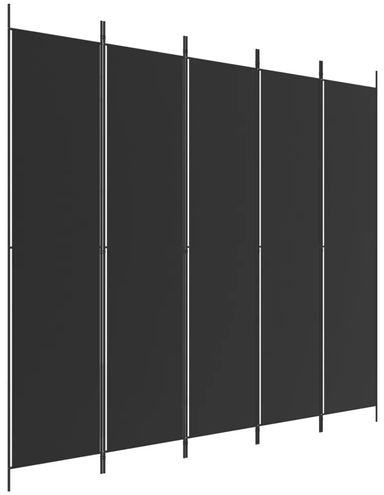 350205 vidaXL Paravan de cameră cu 5 panouri, negru, 250x220 cm, textil
