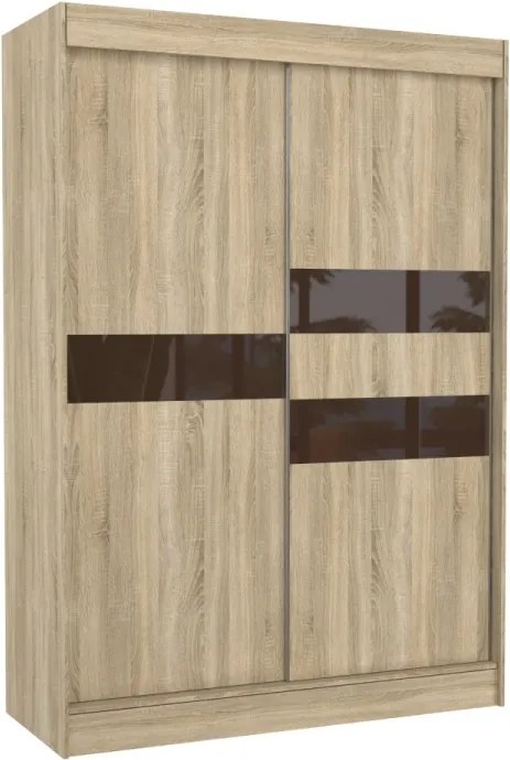 Dulap cu usi glisante 150x215 cm, Batia, ADRK Furniture (Culoare: Negru / Alb / Gri Lacobel)