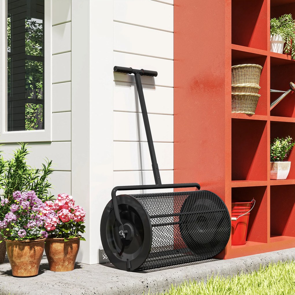 Outsunny Răspânditor Compost de 75L cu Mâner Reglabil în Formă de T din Metal Negru | Aosom Romania