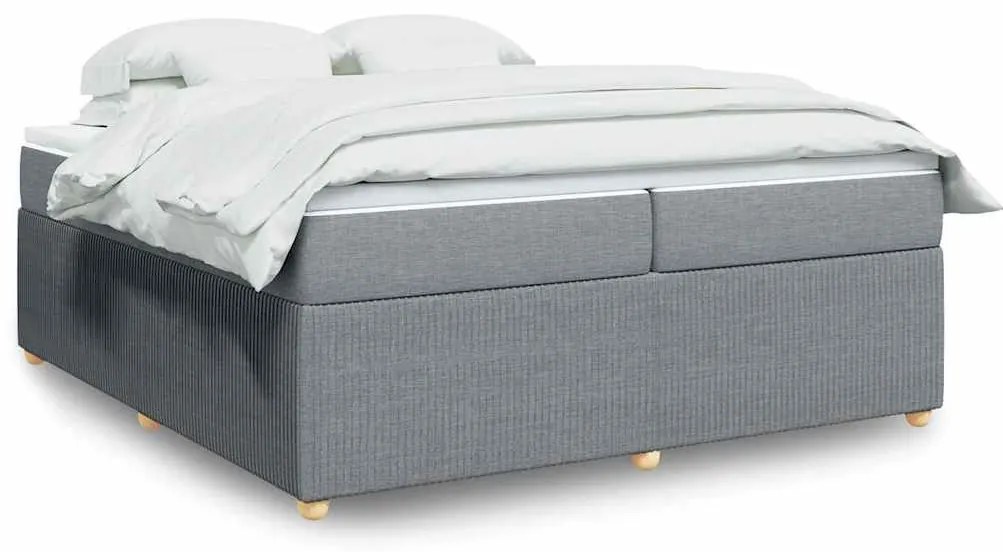 vidaXL Pat box spring cu saltea, gri deschis, 200x200 cm, textil