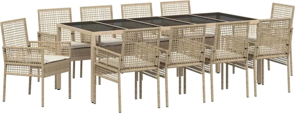 vidaXL Set de masă pentru grădină 11 pcs Bej poliratan