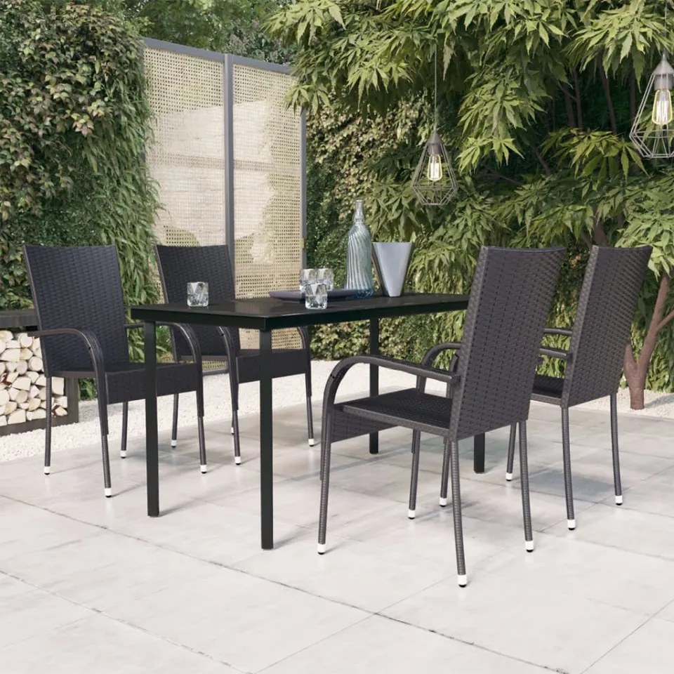 Set mobilier de grădină, 5 piese, negru