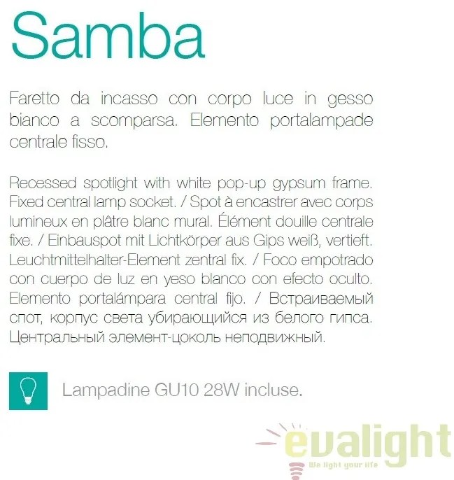 Spot incastrabil din gips alb, SAMBA FI1 SQUARE 139029