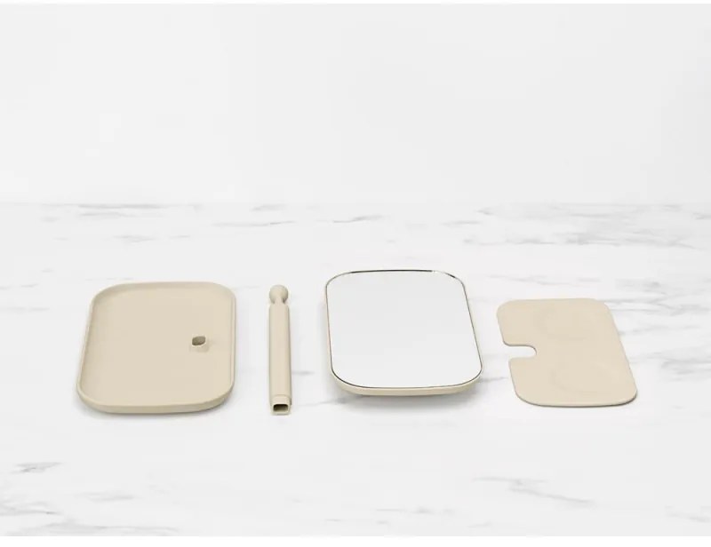 Oglinda cu suport pentru accesorii Brabantia ReNew 1006271, 28.3x20x12.6 cm, Baza antiderapanta, Reglabila la 360°, Bej