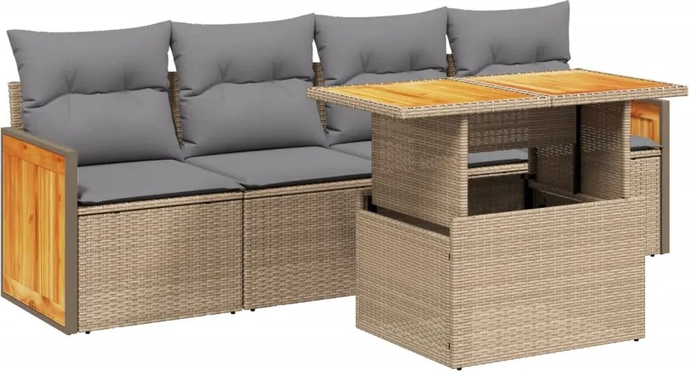 vidaXL Set canapele de grădină cu perne, 5 piese, bej, poliratan