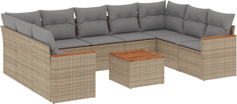 vidaXL Set canapele de grădină, 10 piese, cu perne, bej, poliratan