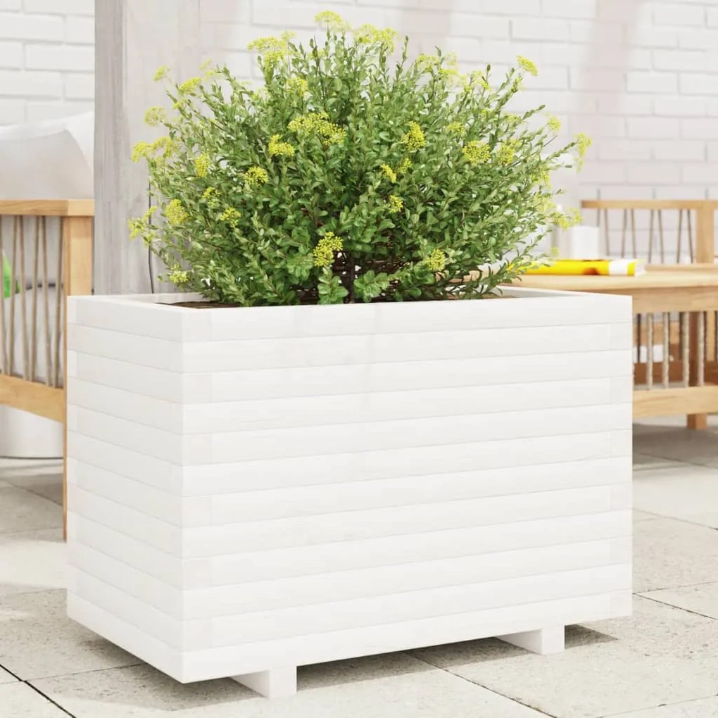 vidaXL Jardinieră de grădină, alb, 70x40x49,5 cm, lemn masiv de pin