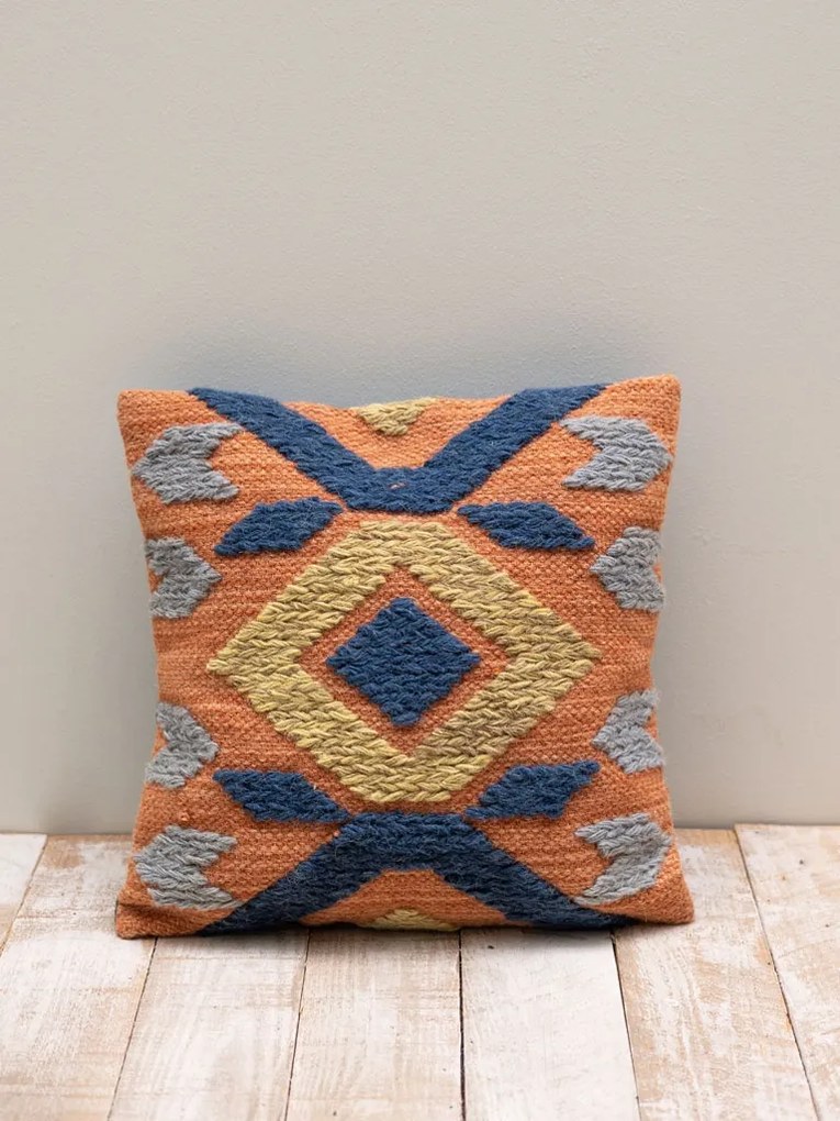 Pernă Kilim abastru portocaliu 40x40 cm