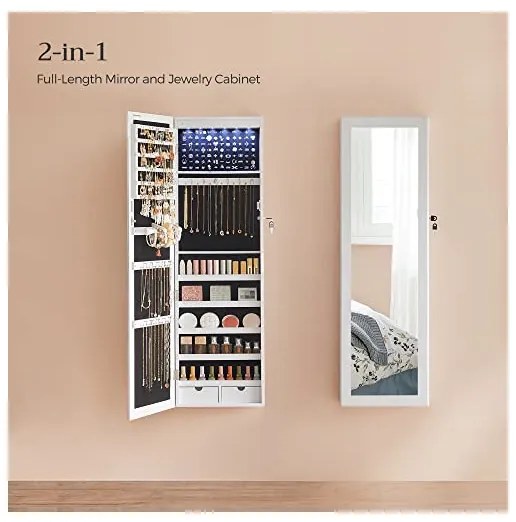 Dulap de perete pentru bijuterii, Songmics, cu inchidere, B01EKVL2XS, Alb