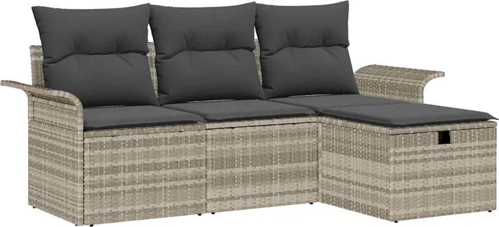 vidaXL Set de canapele pentru grădină 4 pcs Gri deschis Rattan poli