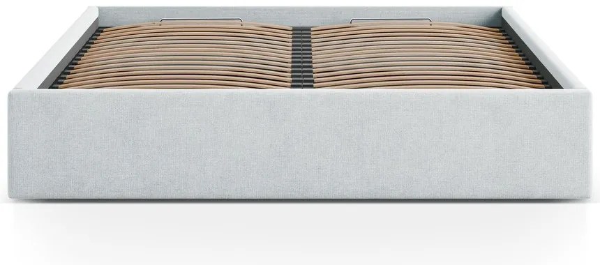 Pat matrimonial gri deschis tapițat cu spațiu de depozitare/fără tăblie cu somieră 200x200 cm Susan – Micadoni