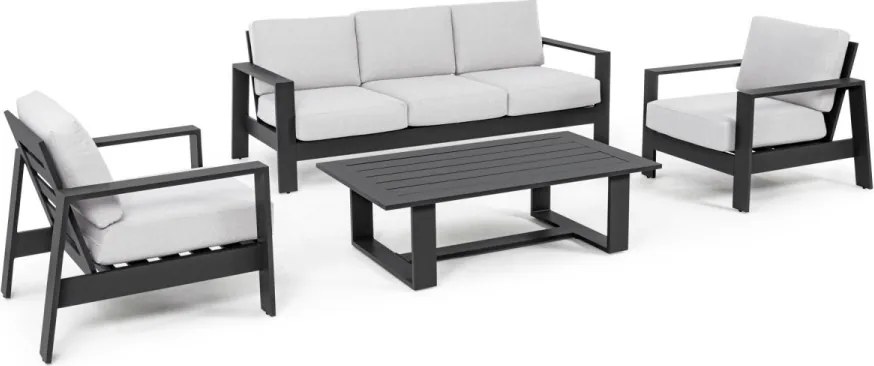 Set mobilier de gradina, 4 piese, metal, gri / negru, Baltic Bizzotto