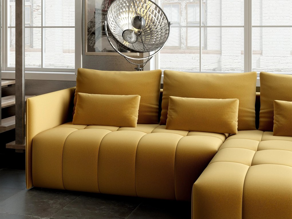 Colțar extensibil dumonde cu ladă de depozitare si sezut confortabil din spuma high-density, Malta Royal Muștar II 235x185 cm