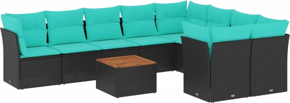 vidaXL Set canapele de grădină cu perne, 10 piese, negru, poliratan