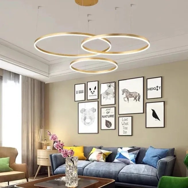Lustra LED EsnF203003/3, Cu Telecomanda, 3 Tipuri De lumina, 160W, Auriu
