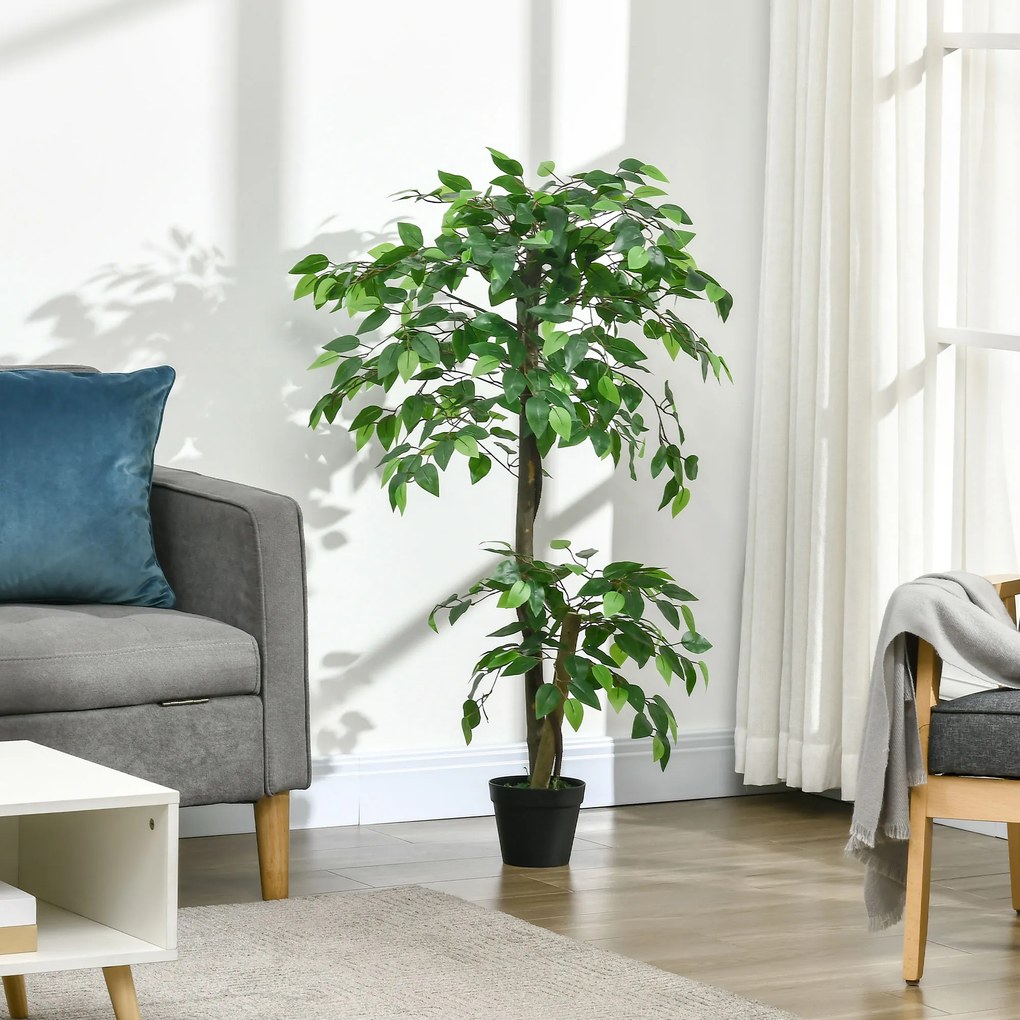 Outsunny Plantă Artificială Arbore de Ceai cu 546 de Frunze Realistice și Ghiveci de Ciment 120 cm Verde | Aosom Romania