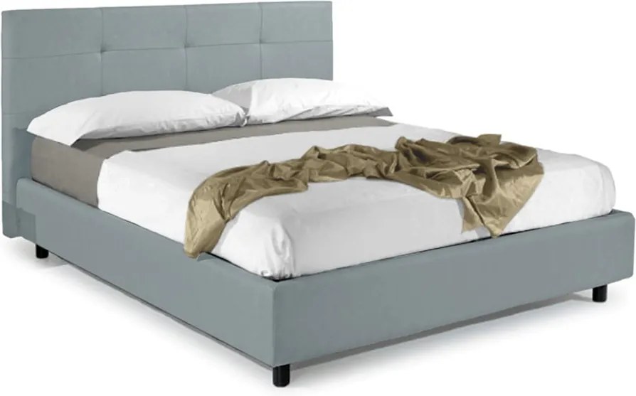 Pat Dormitor Matrimonial Bed&Sofa Napoli iSomn 160x200 cm, fara lada de depozitare, piele ecologica, albastru deschis