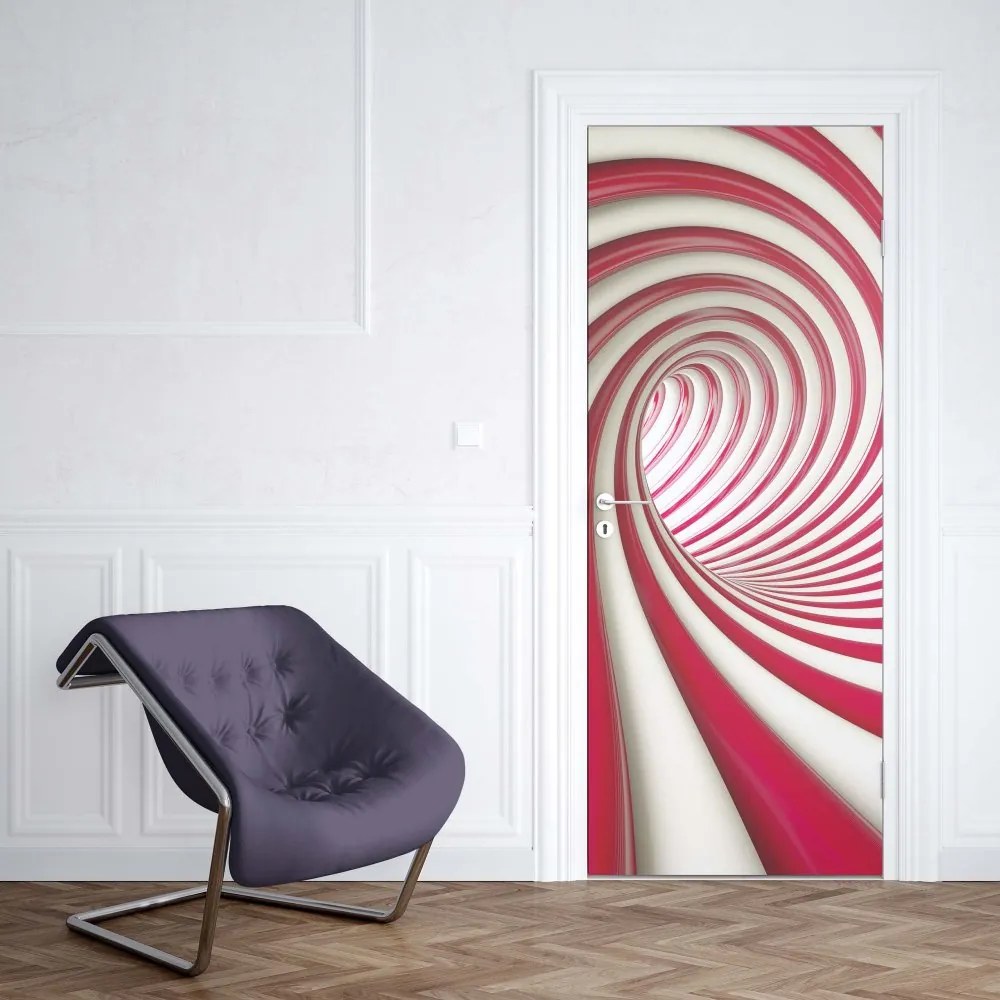 GLIX Tapet netesute pe usă - 3D Swirl Tunnel Red And White