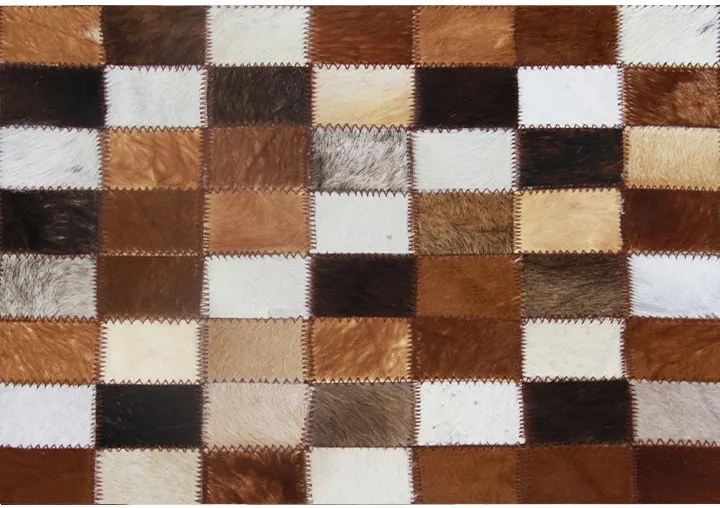 Covor de lux din piele, maro/negru/alb, patchwork, 80x144, PIELE DE VITĂ TIP 3