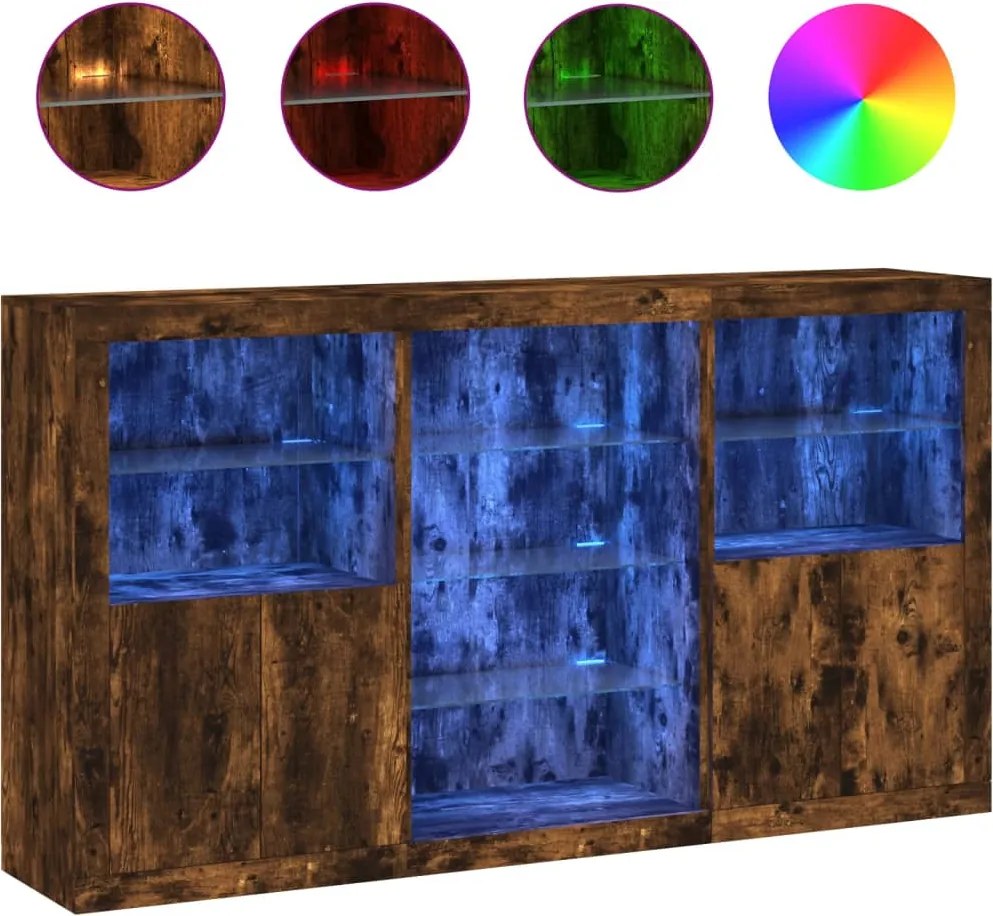 vidaXL Servantă cu lumini LED, stejar fumuriu, 181,5x37x100 cm