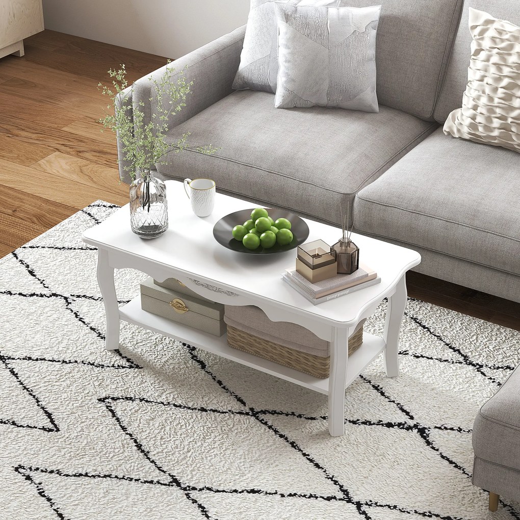 Masa pentru cafea HOMCOM, din lemn, 94x44x42 cm, alba | Aosom RO