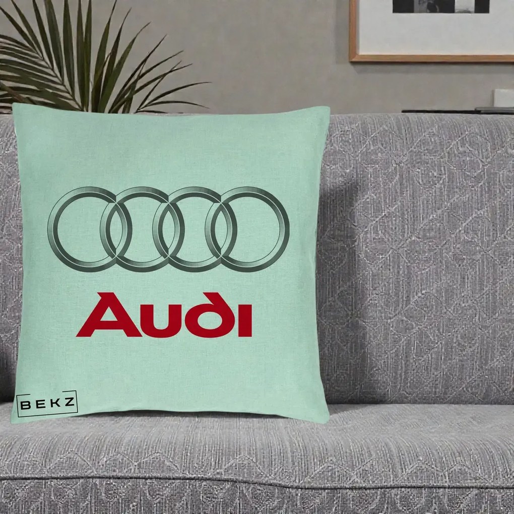 Perna Personalizata cu emblema Audi, 40x40 cm, Verde Menta, Husa Detasabila, Perna Inclusa, BEKZ®