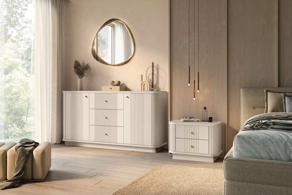 Comodă cu sertare pe soclu Vesper 160 cm - cașmir / mânere aurii