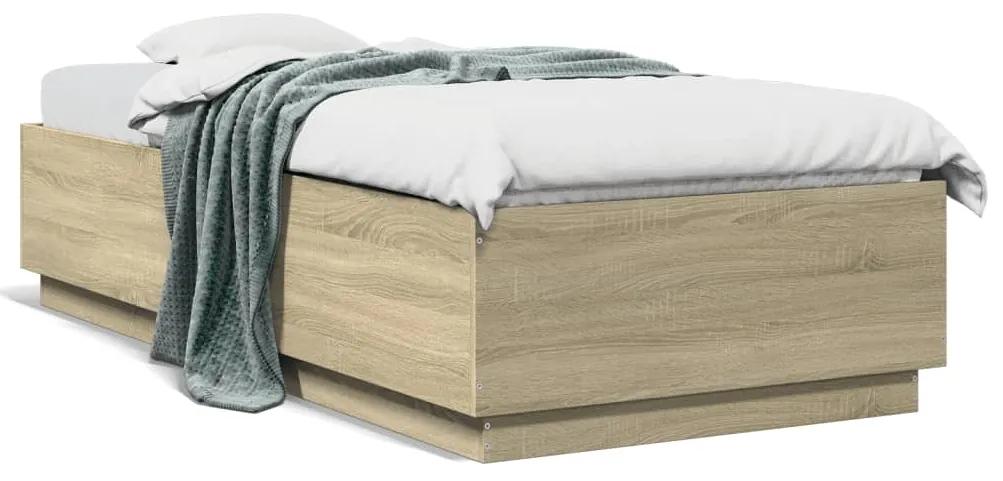 3209634 vidaXL Cadru de pat cu LED, stejar sonoma, 90x200 cm, lemn prelucrat