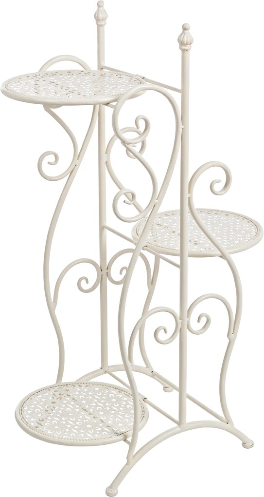 Suport flori fier forjat 3 ghivece crem 48 cm x 29 cm x 80h