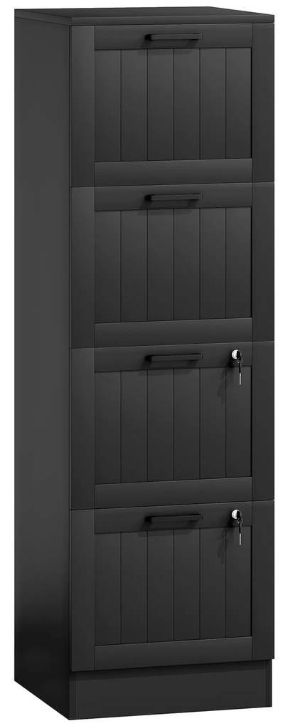 HOMCOM Comodă pentru Documente cu 4 Sertare, Șină Reglabilă, 2 Chei și 2 Încuietori, 40x40x131 cm, Negru | Aosom Romania