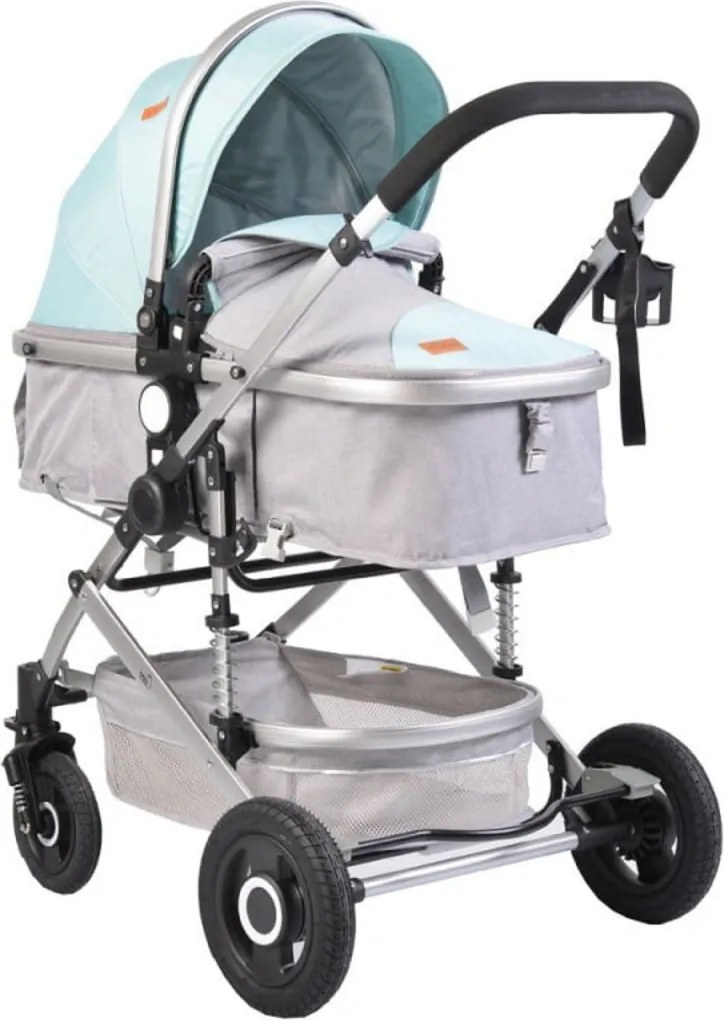 Carucior nou nascuti 2 in 1 NOVOKIDS™ Ciarra Silver PRO , Cu geanta bebe, Cadru Aluminiu , Amortizoare, Roti din cauciuc plin AVE, Landou, Modul