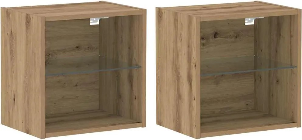 vidaXL Raft flotant cu lumină LED cu raft 2 pcs Maro 40 x 28,5 x 40 cm