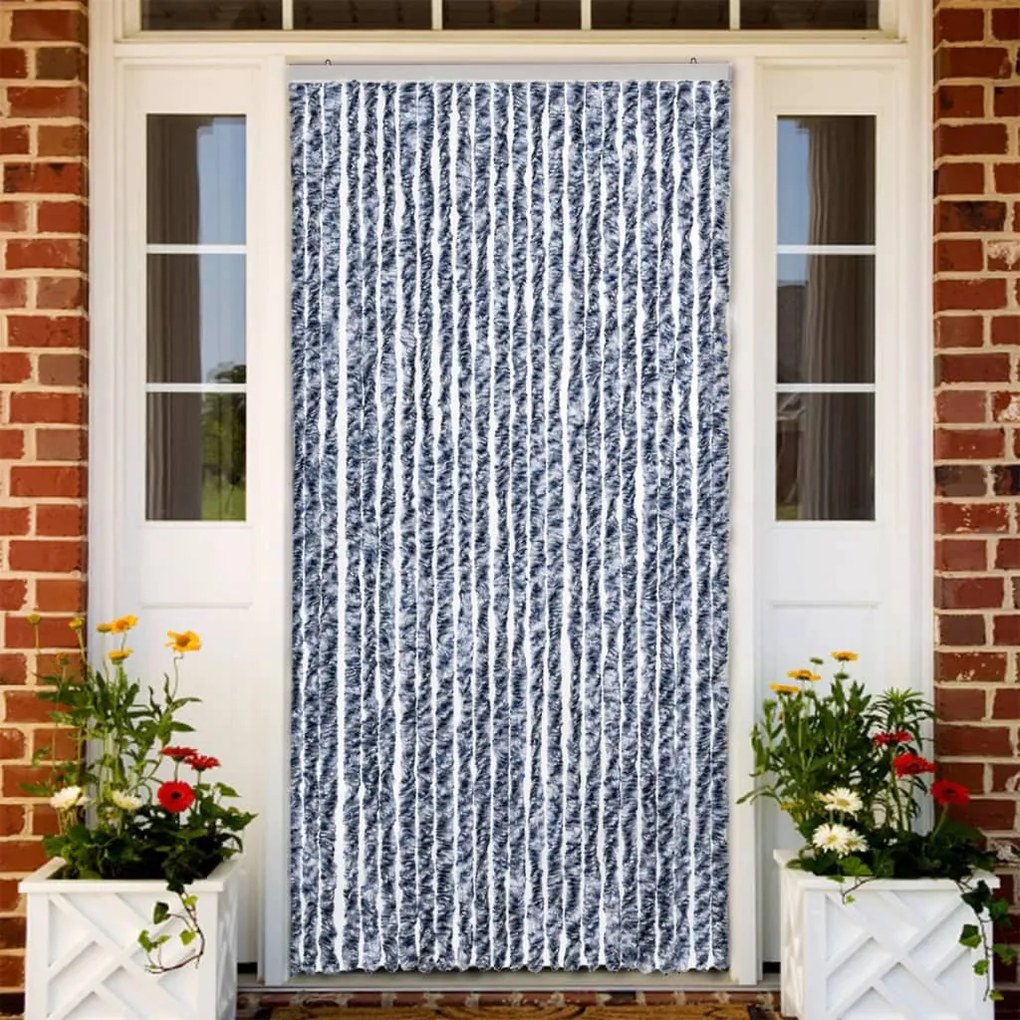 vidaXL Perdea de insecte, albastru, alb, argintiu, 100x220 cm Chenille